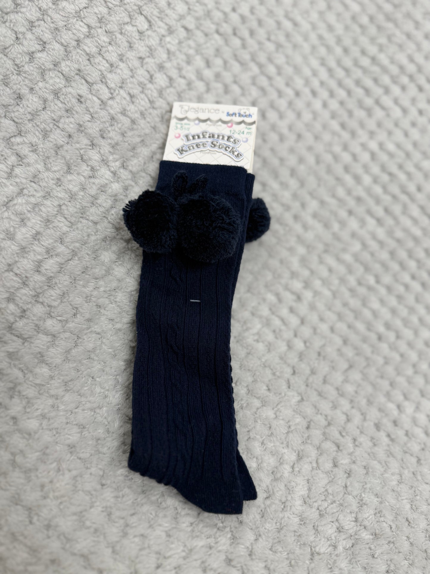 Navy High Knee PomPom socks