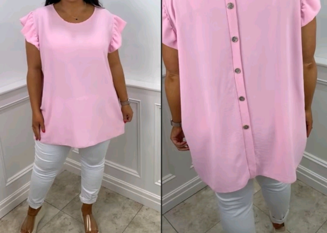 Ladies Frill Arm Tops With Button Detailing (12-20)