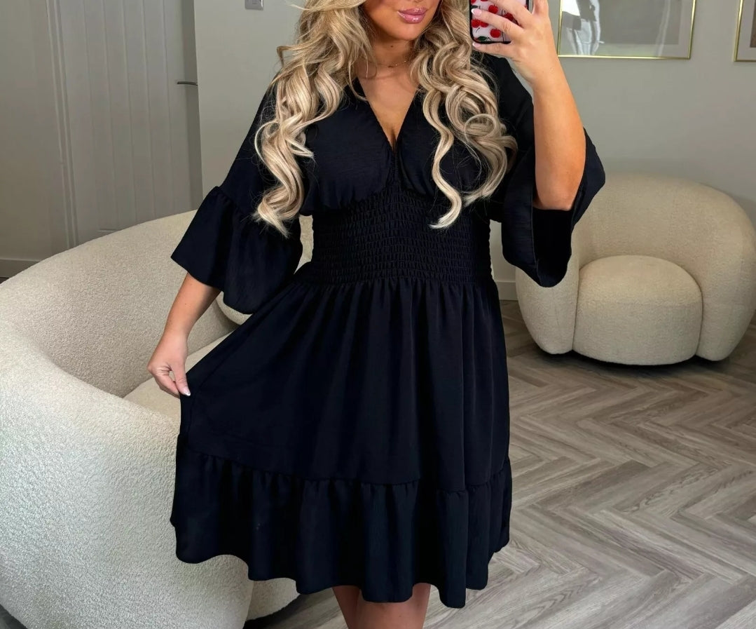 V-Neck Elasticated Waist Summer Dress (UK12-22)