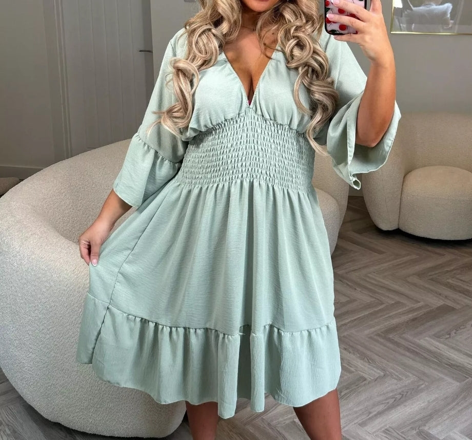 V-Neck Elasticated Waist Summer Dress (UK12-22)