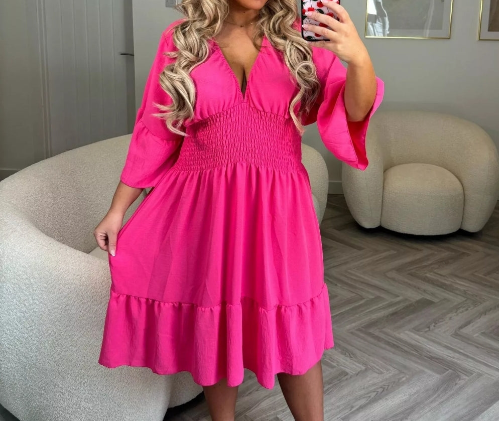 V-Neck Elasticated Waist Summer Dress (UK12-22)