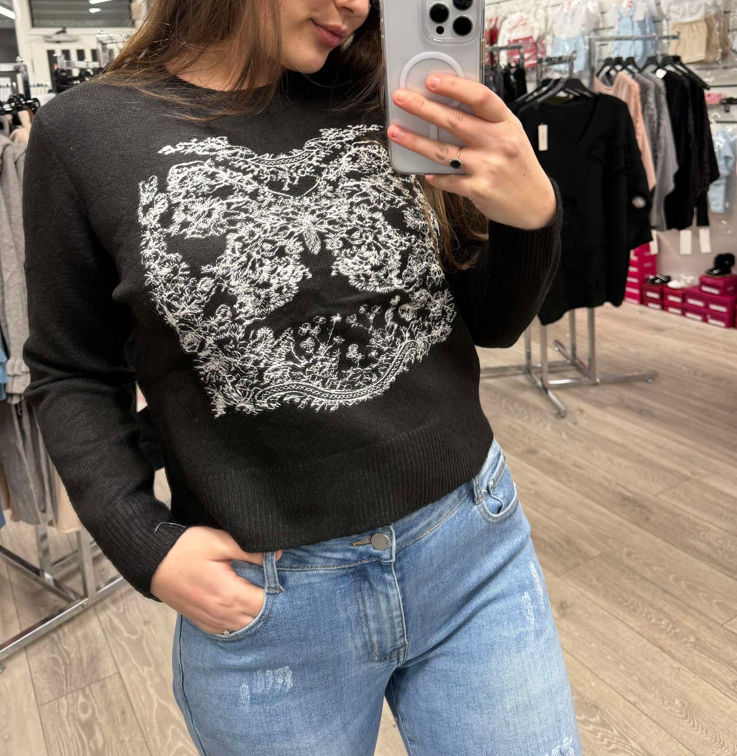 Black Jumper With Embroidery (6-14)