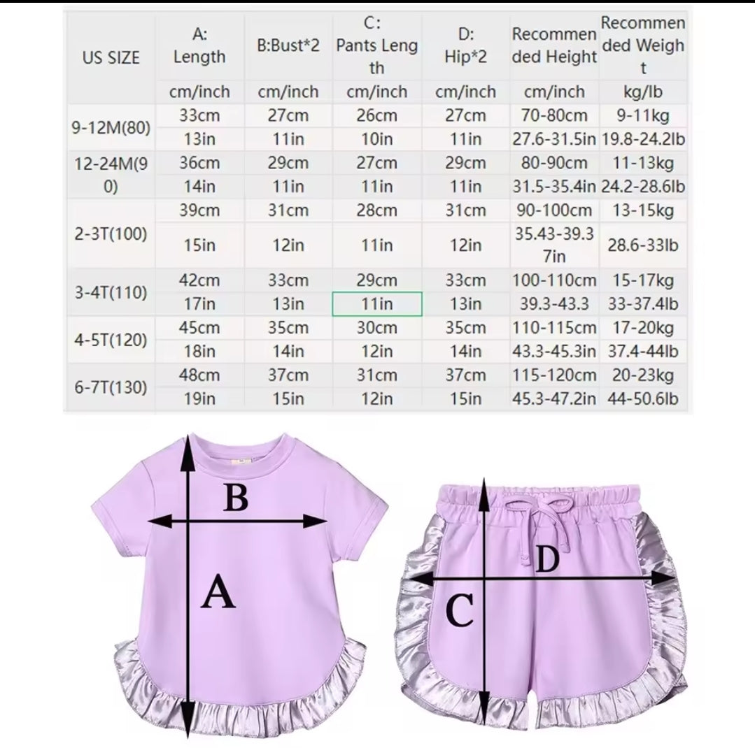 Personlised Girls Summer Frilly Top & Short Sets (9m-7yrs) PRE ORDER