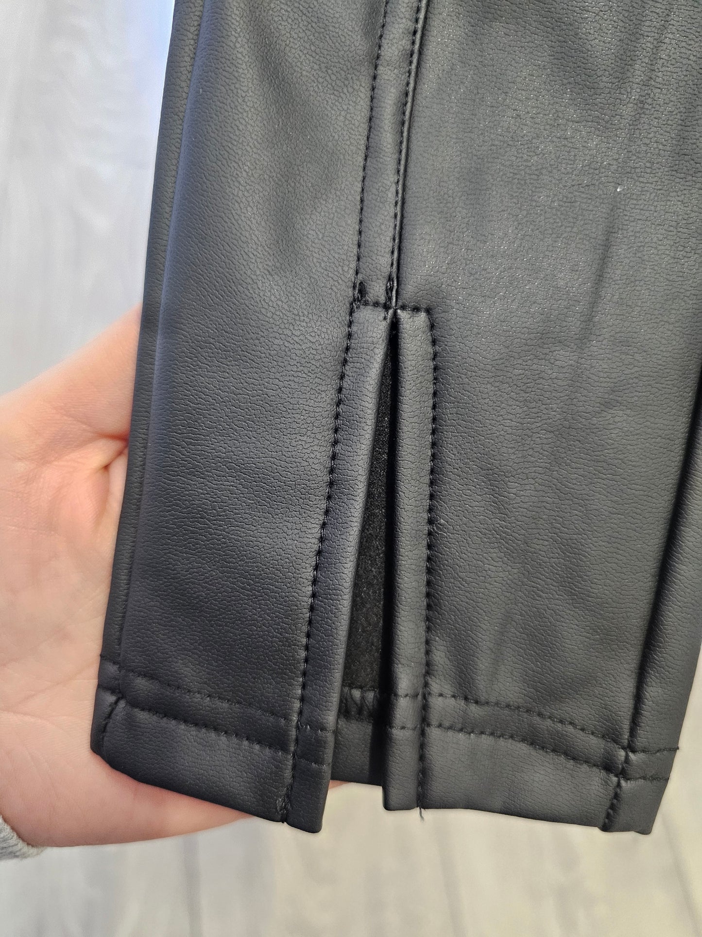 Black Split Leg Leather Leggings With Gold Buttons (UK6-22)
