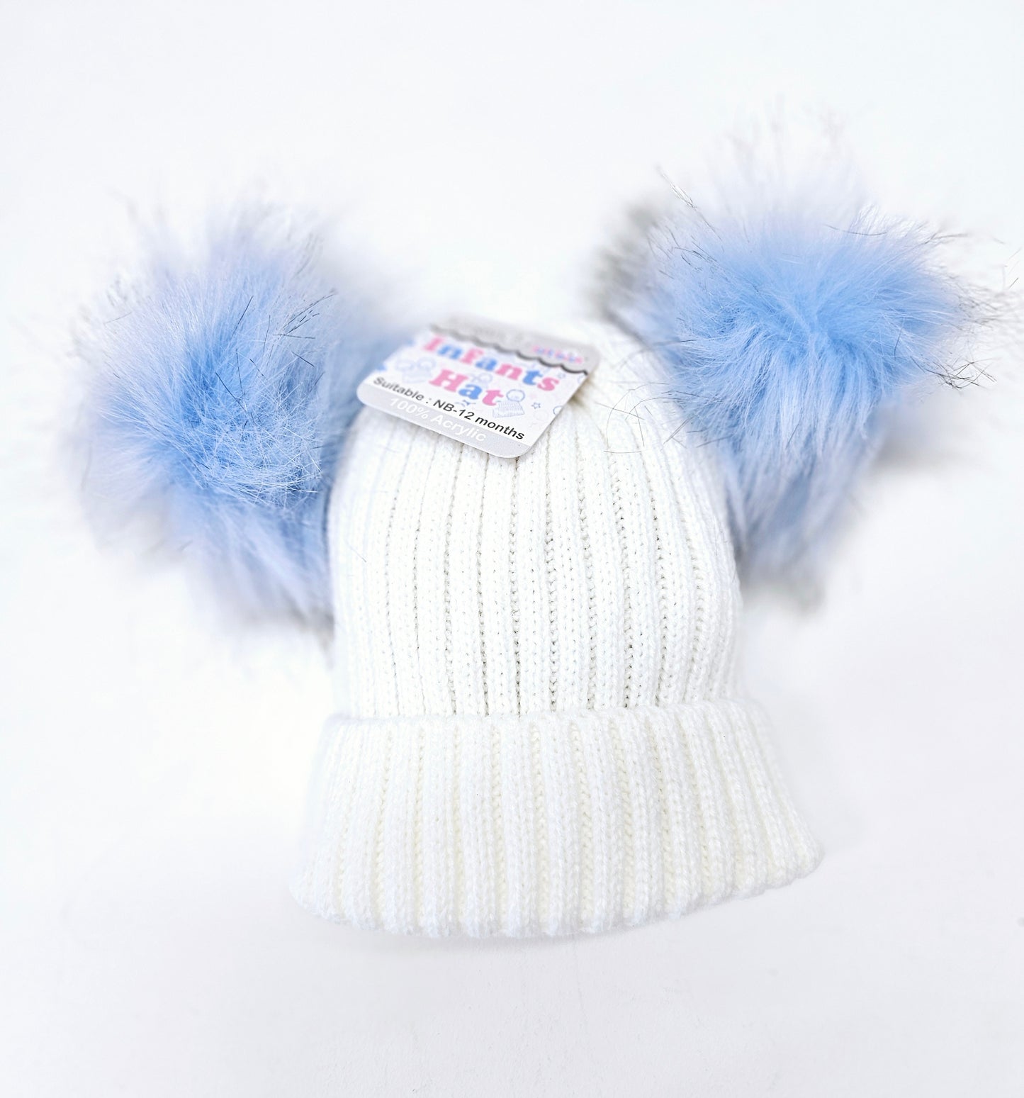 Blue Baby pom pom hat NB-12m