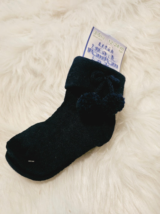 Navy Pom Pom Ankle Socks