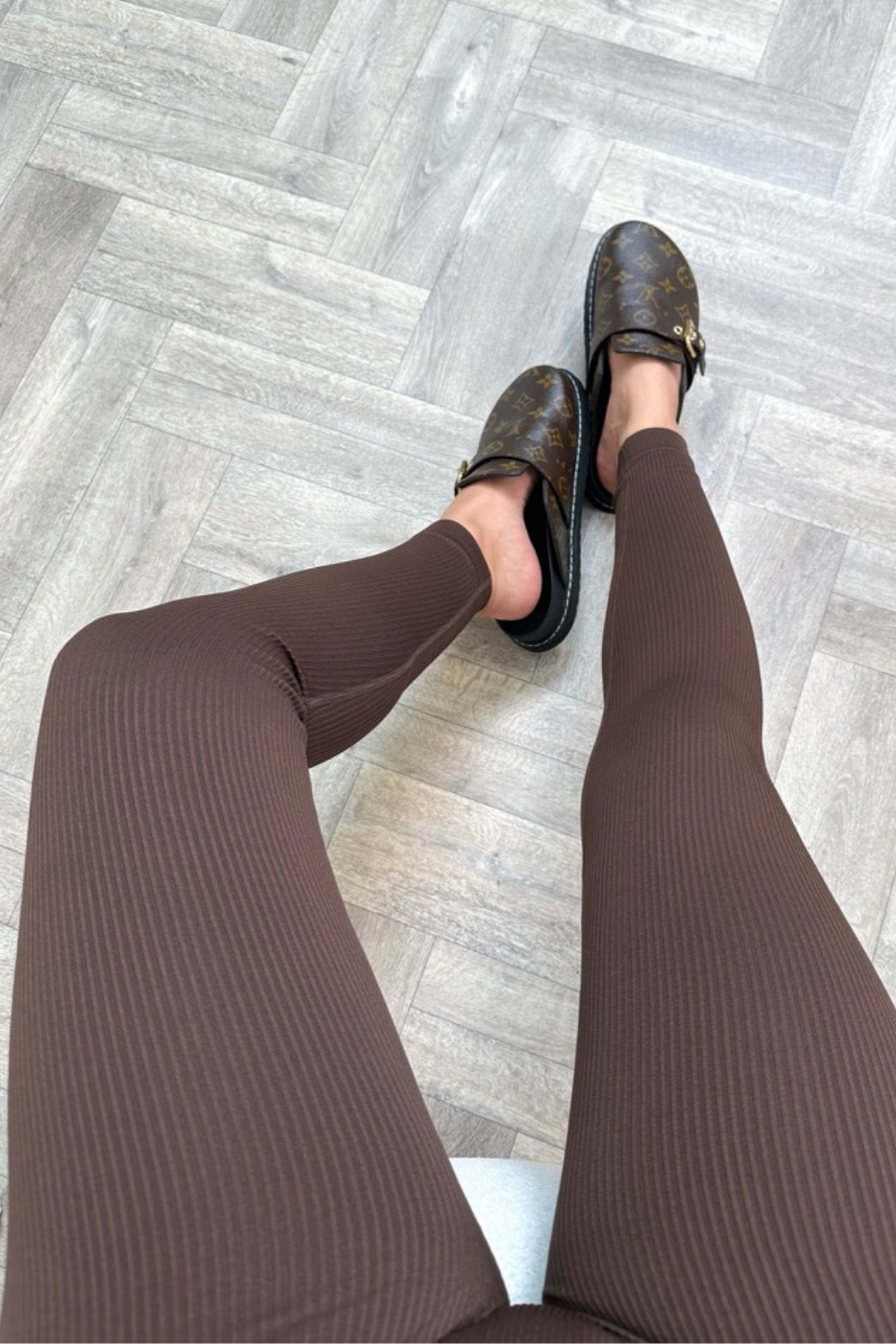 Brown Plus Size Ribbed Leggings (16-20)