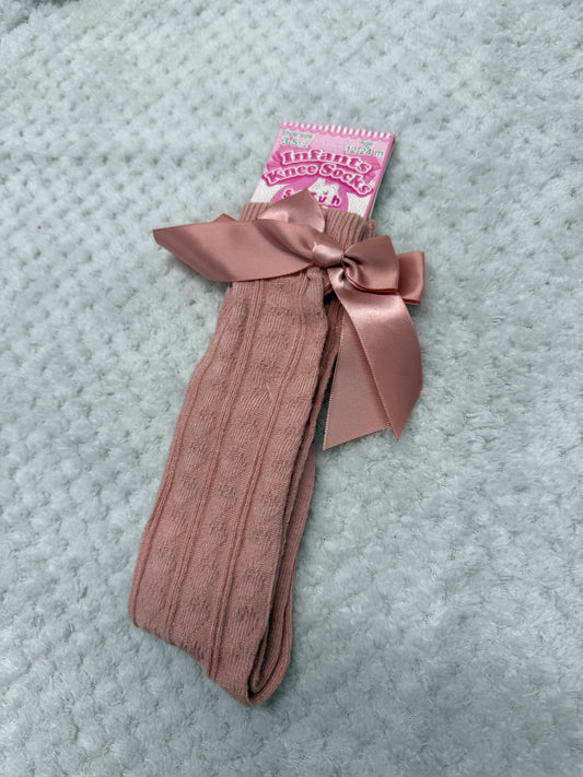 Blush pink knee high bow socks