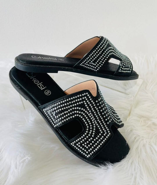 Women’s black studded sliders