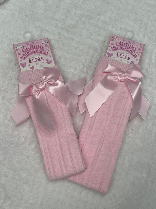 Baby Pink Knee High Socks With Bow