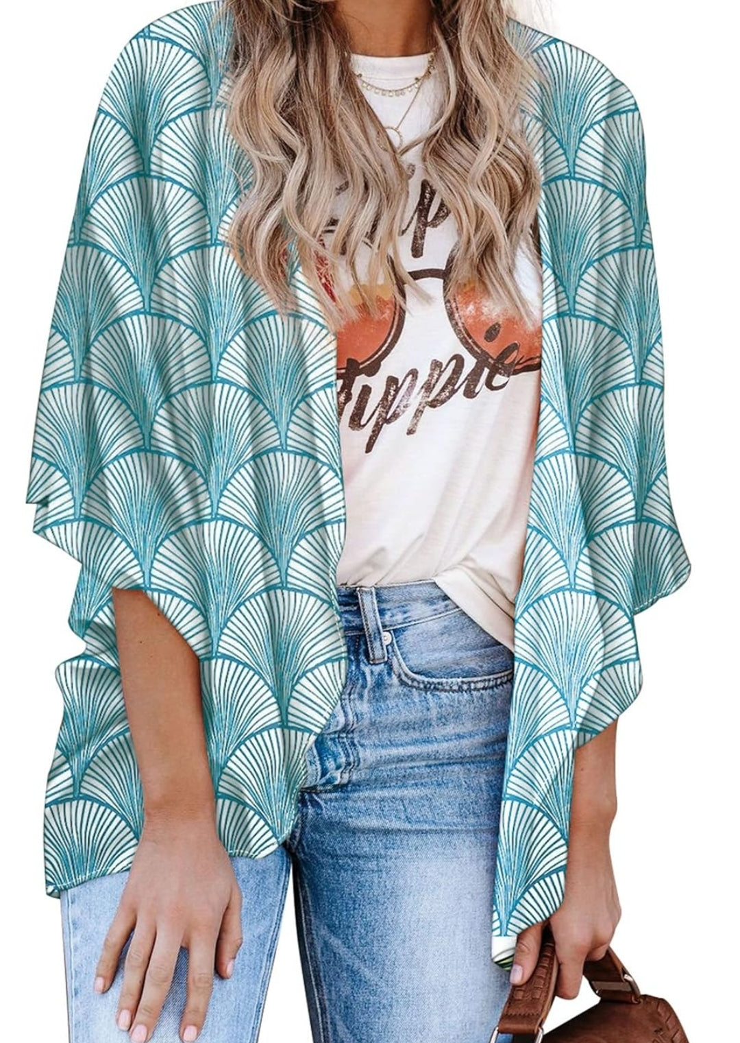 Women's Kimono Throw Over Cardigan Sheer Top Shell Design