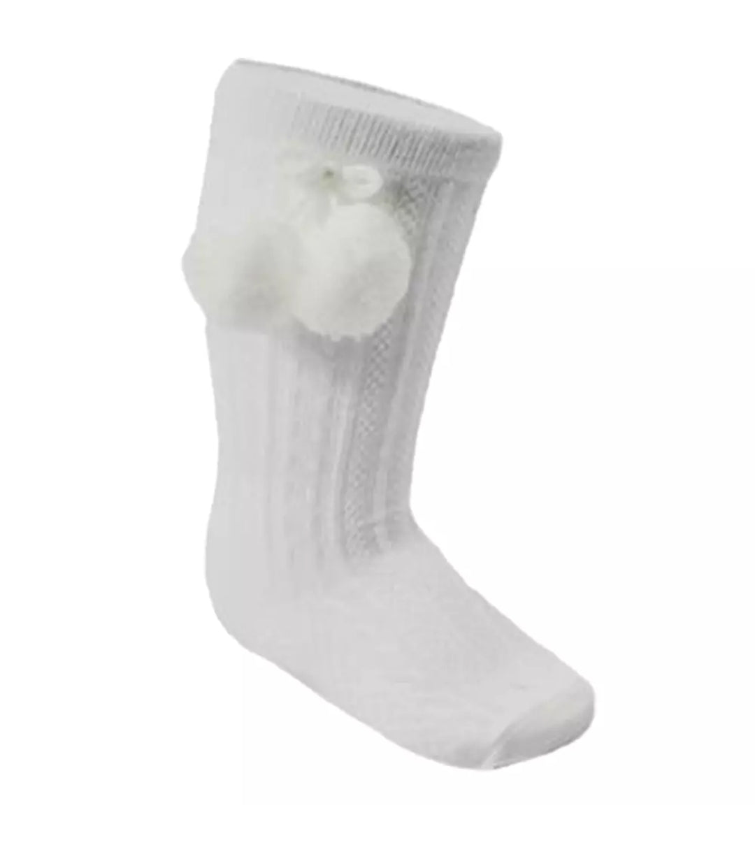 White Unisex Pom Pom Socks (0-24m)