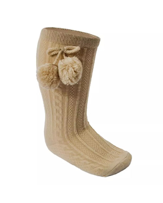 Beige Unisex Pom Pom Socks (0-24m)