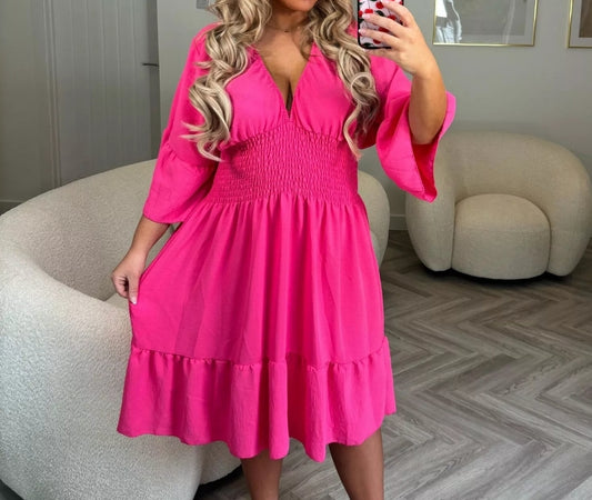 V-Neck Elasticated Waist Summer Dress (UK12-22)