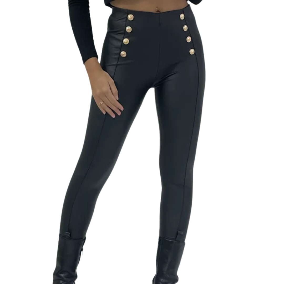 High Waisted Leather Leggings With Detail
