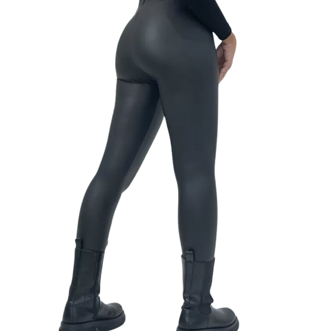 High Waisted Leather Leggings With Detail
