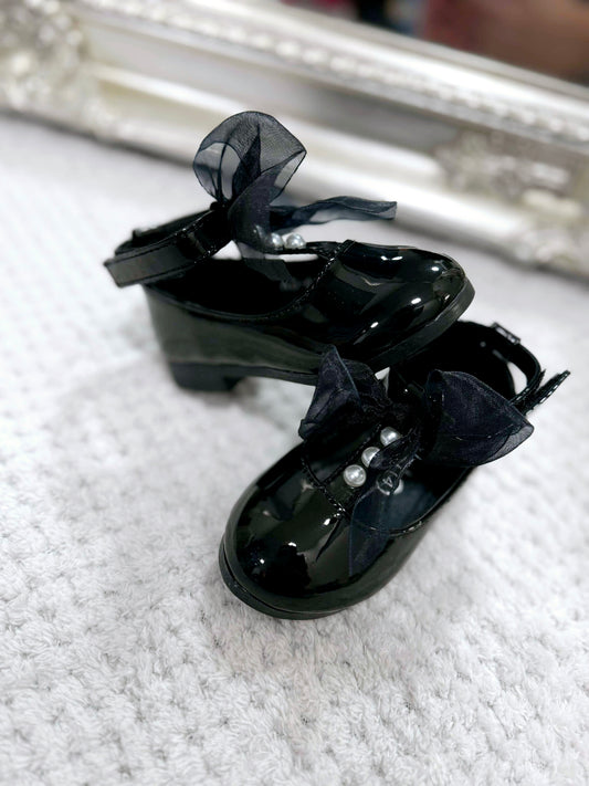 Baby Girls Black Pearl Shoes With bow (3-7)