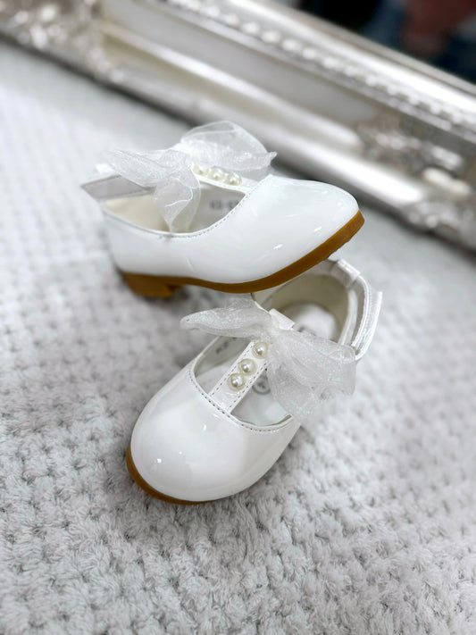 Baby Girls White Pearl Shoes With bow (3-7)