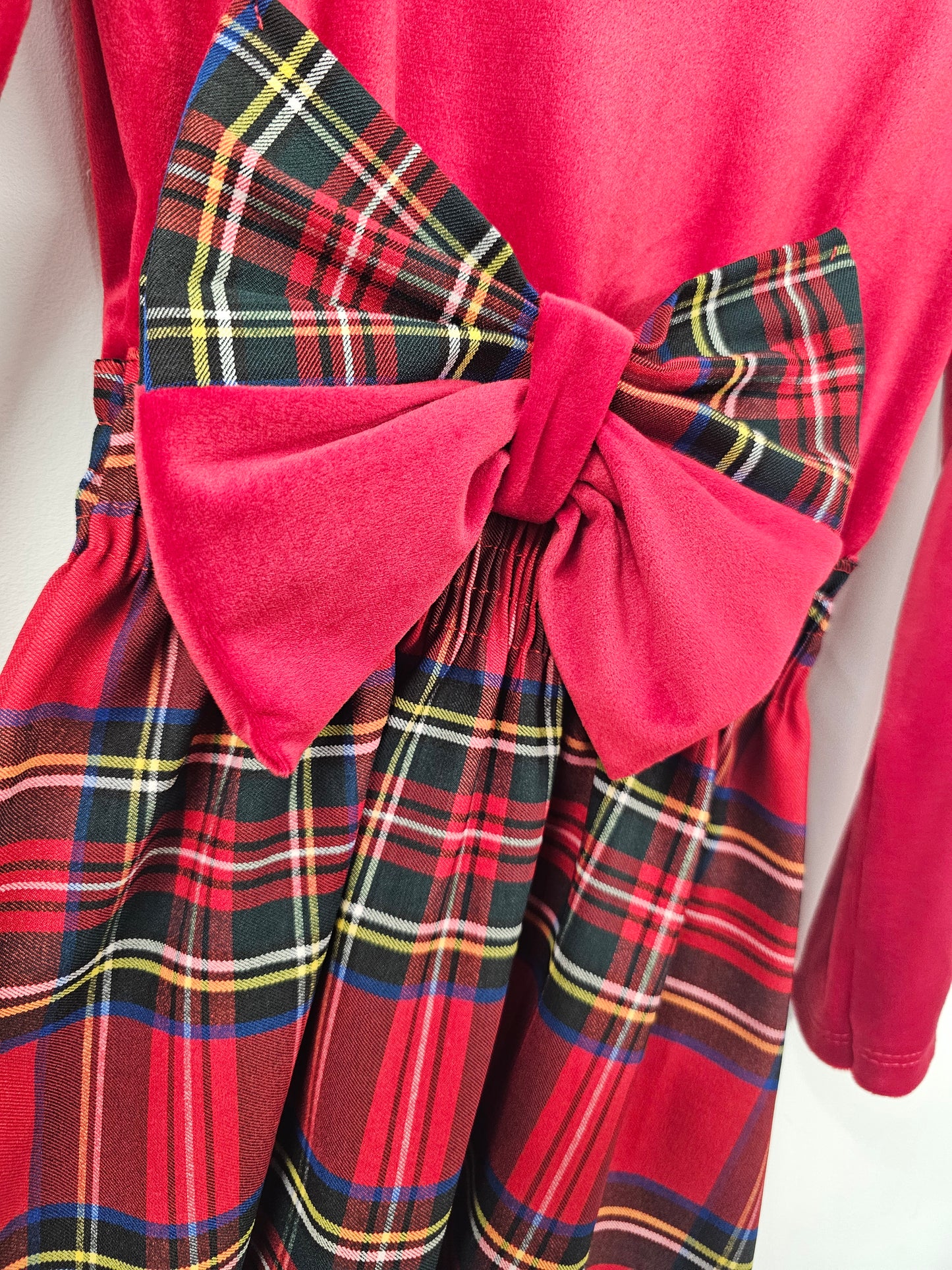 Girls Red Tartan Bow Dress (4-14Yrs)