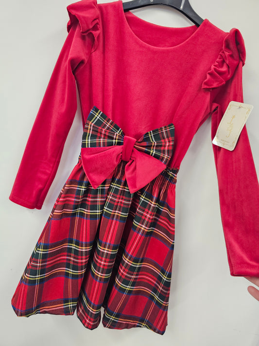 Girls Red Tartan Bow Dress (4-14Yrs)