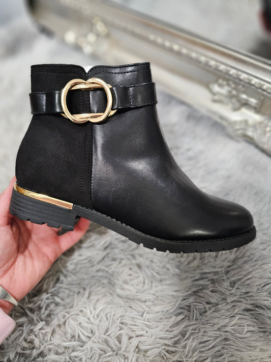 Ladies Gold Buckle Ankle Boots