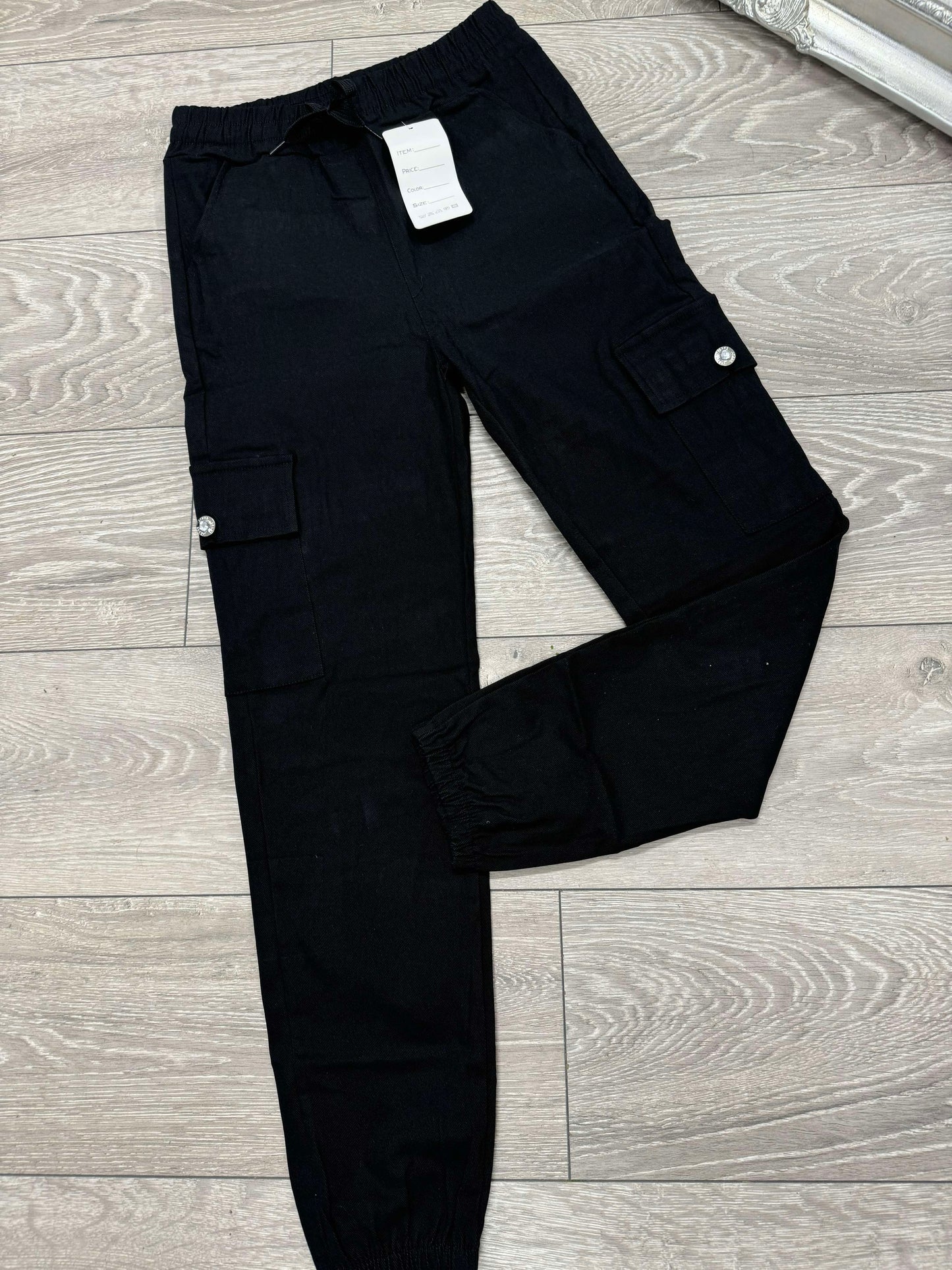 Black Cargo Cuffed Trousers (8-14)