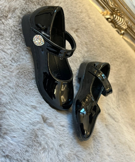 Girls Black Stud Velcro Shoes (8-2)
