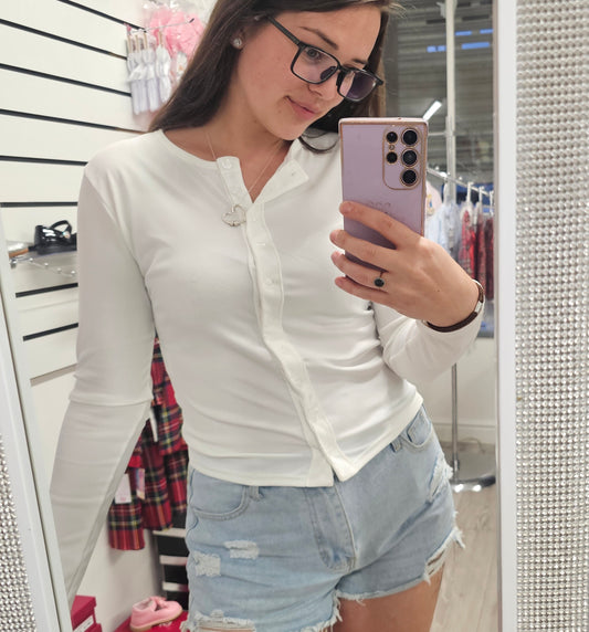 Ladies White Shirt Top Long Sleeve (8-12)