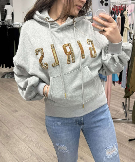 GIRLS Grey Ruched Arm Hoodie