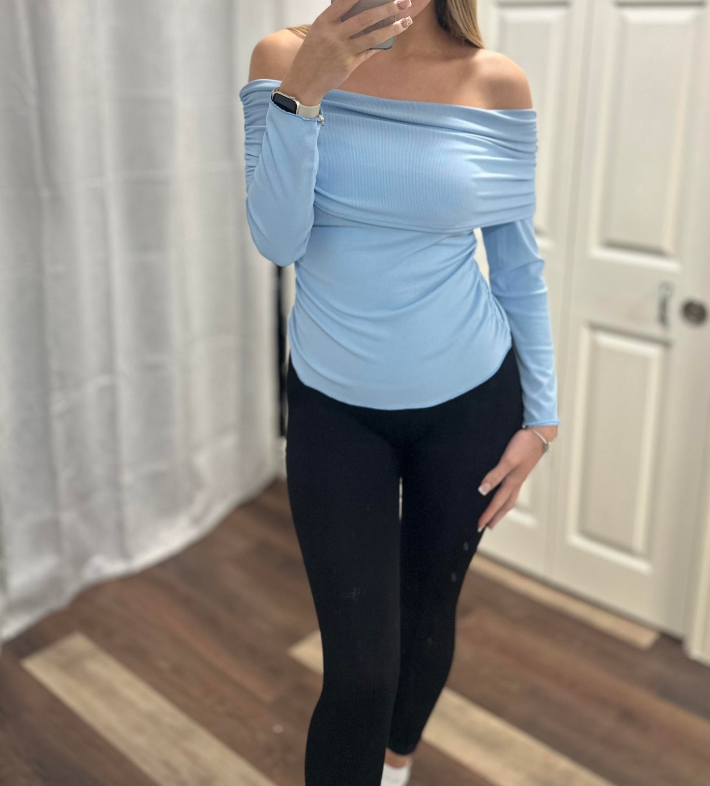 Off the shoulder ruffle long sleeve top