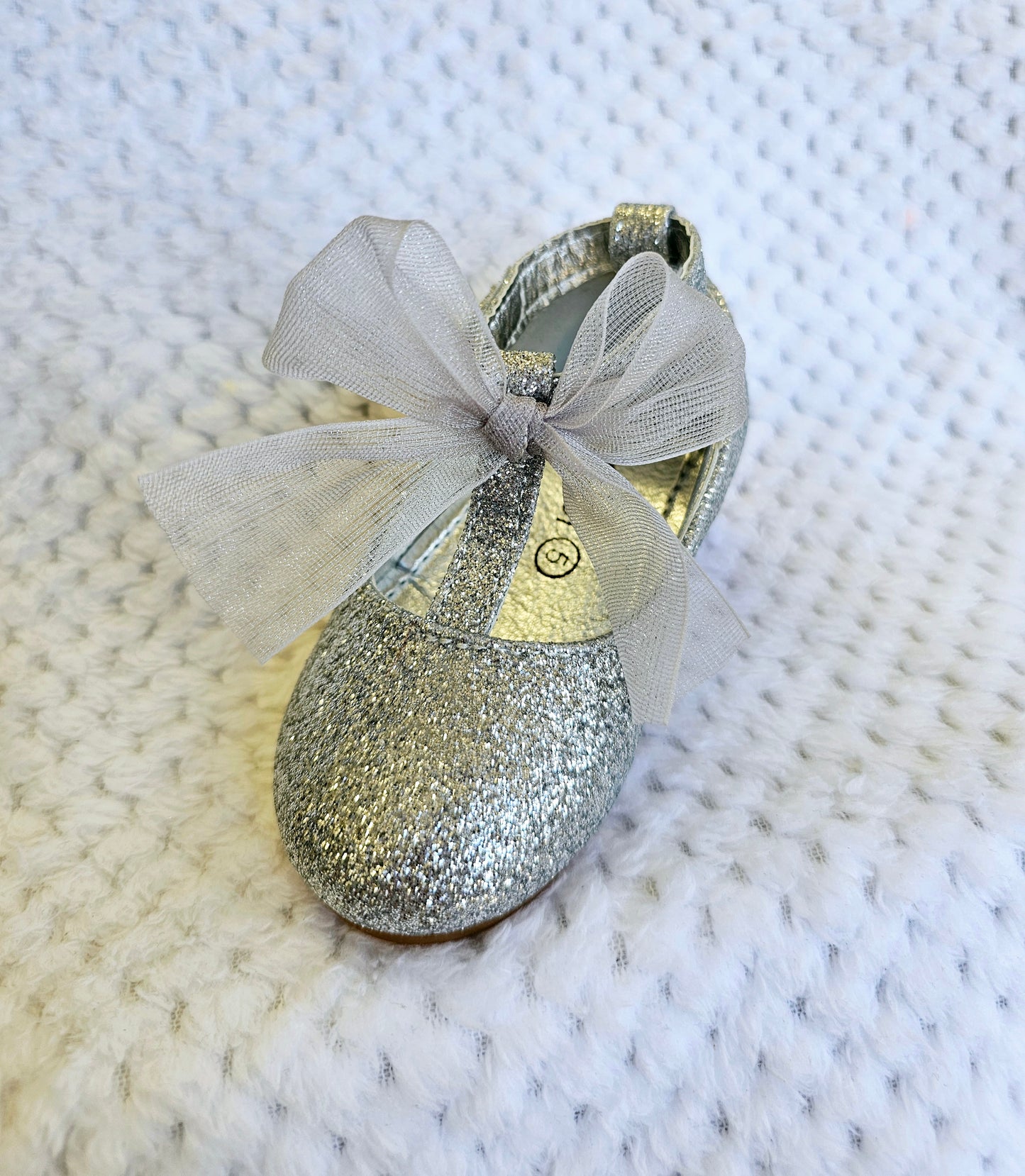 Baby Girls Silver Sparkle Bow Shoes (3-7)