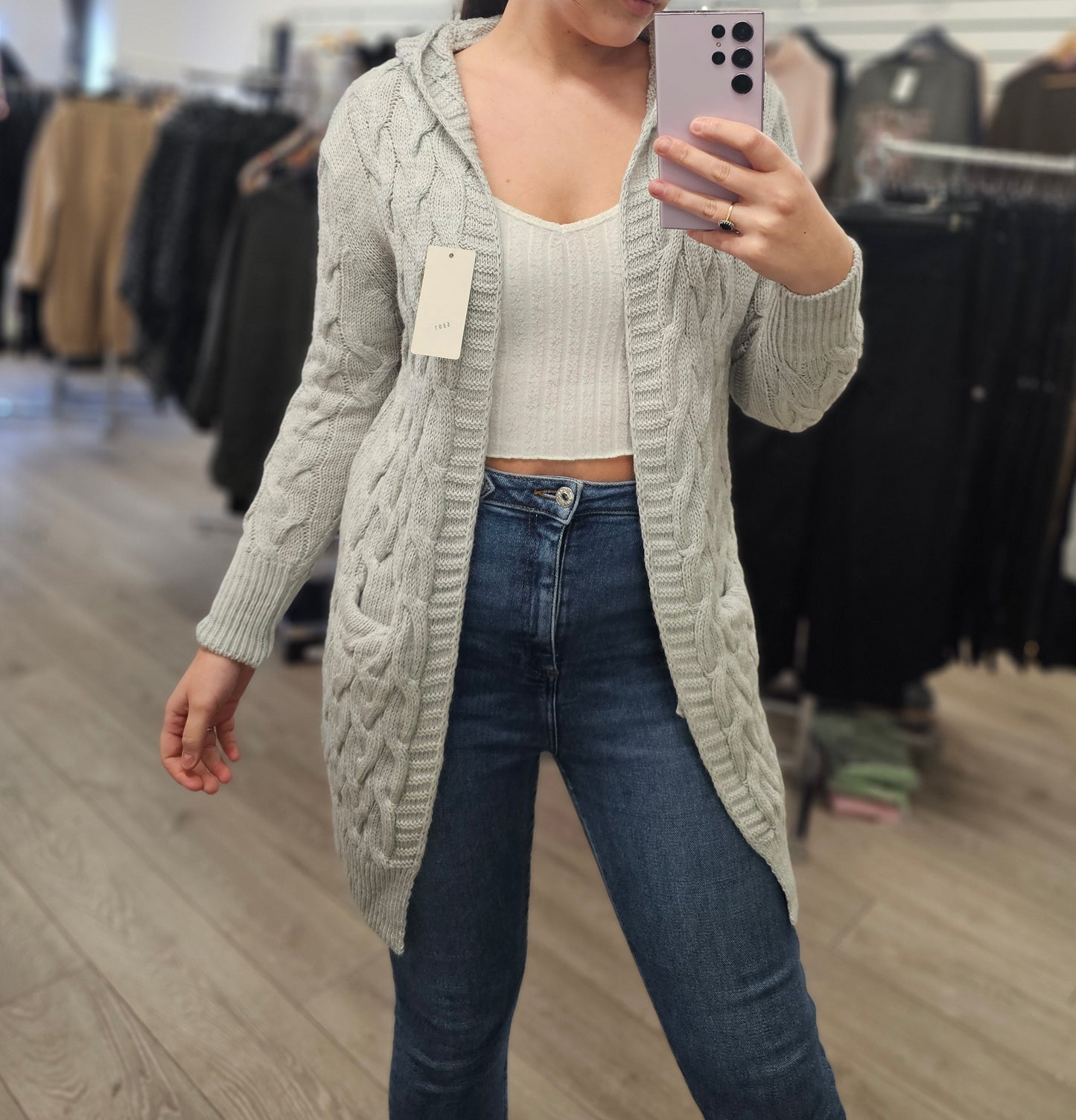 Mid Length Knitted Cardigans With Pockets & Hood (8-14)