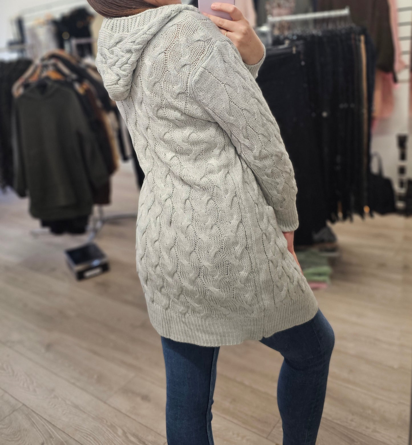 Mid Length Knitted Cardigans With Pockets & Hood (8-14)