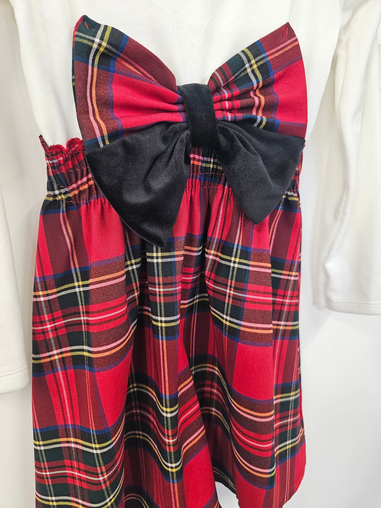 Girls White Tartan Bow Dress (4-14Yrs)