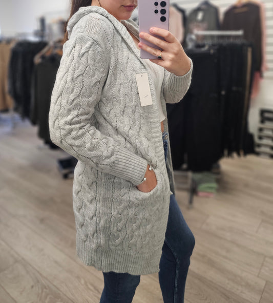 Mid Length Knitted Cardigans With Pockets & Hood (8-14)