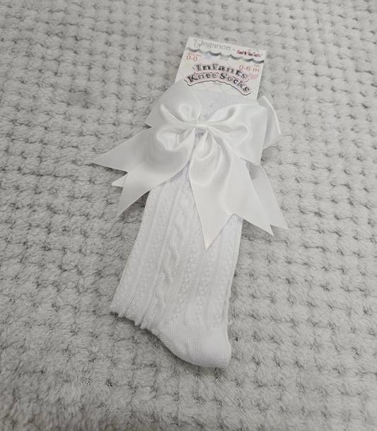 Girls White Knee High Bow Socks (0-24m)