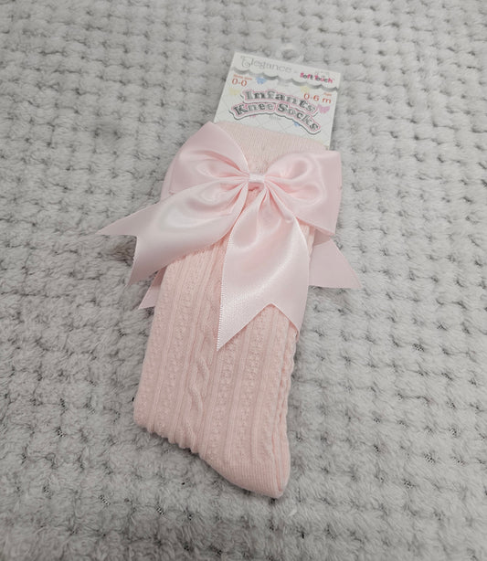 Girls Pink Knee High Bow Socks (0-24m)