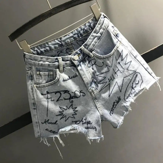 Graffiti Printed Demim Shorts