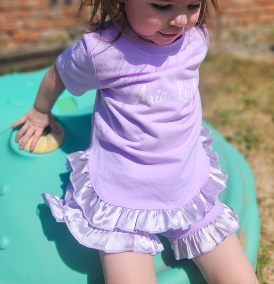 Personlised Girls Summer Frilly Top & Short Sets (9m-7yrs)