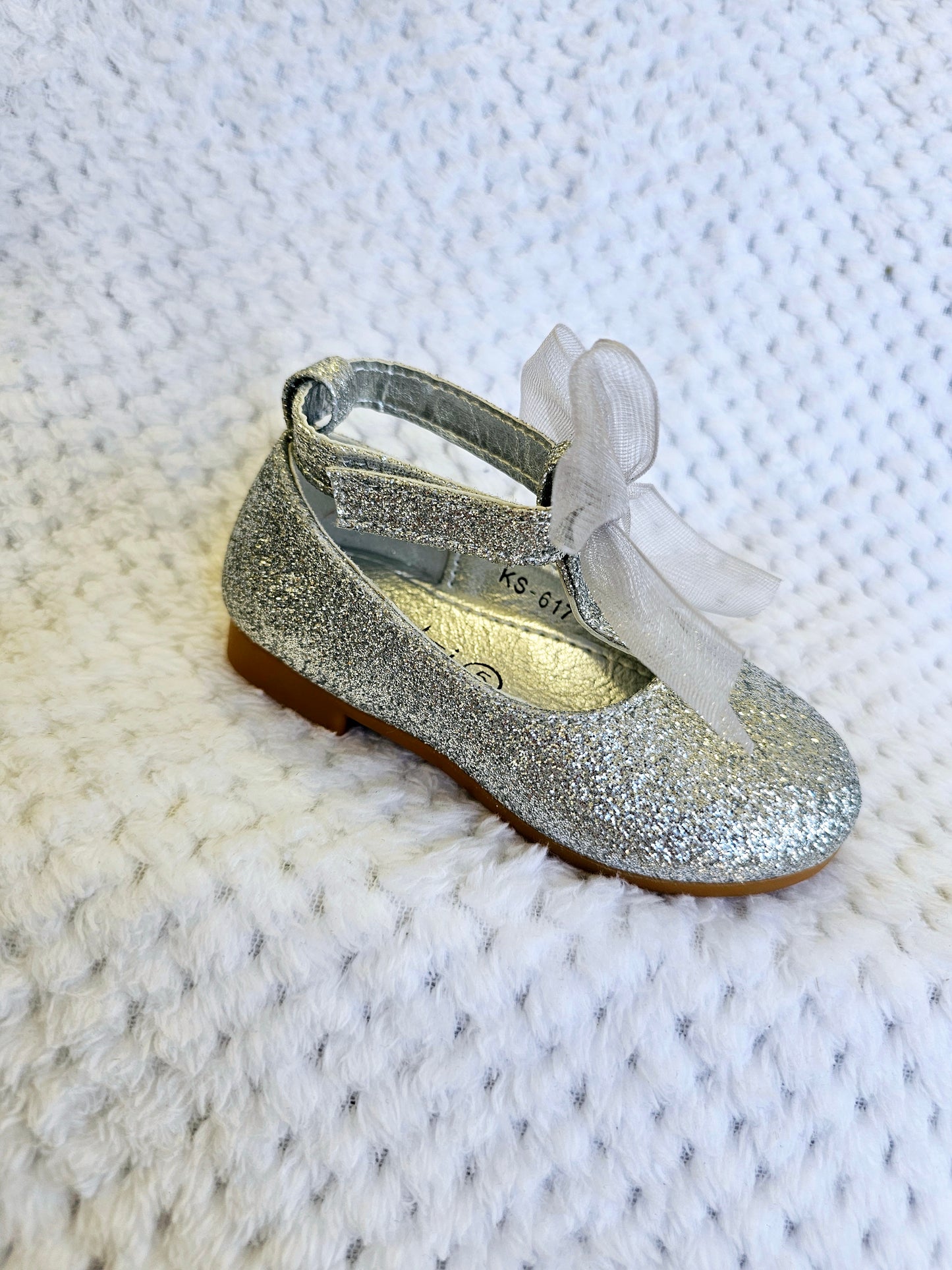 Baby Girls Silver Sparkle Bow Shoes (3-7)