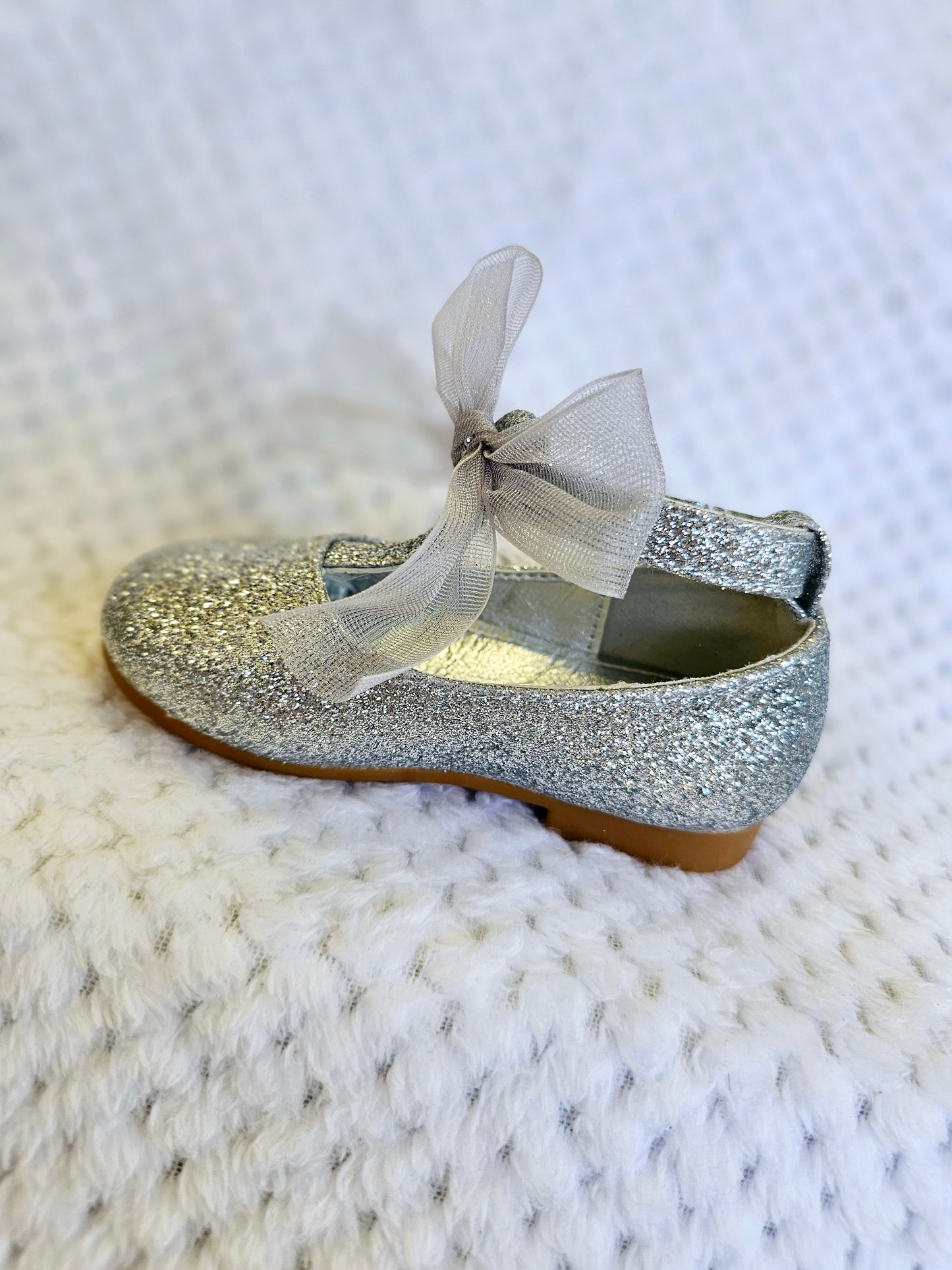 Baby Girls Silver Sparkle Bow Shoes (3-7)